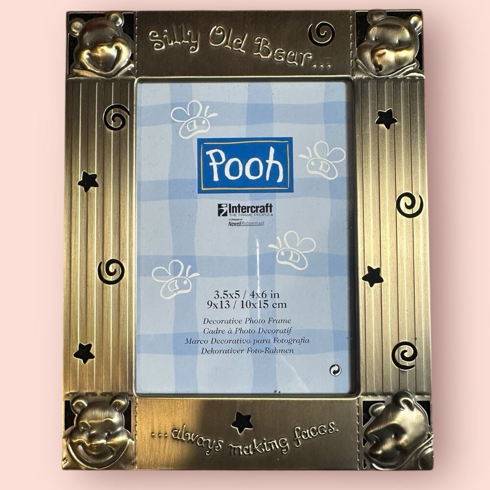Vtg Winnie the Pooh Gold Picture Frame Silly Old Bear 4x6 Nursery Baby Decor